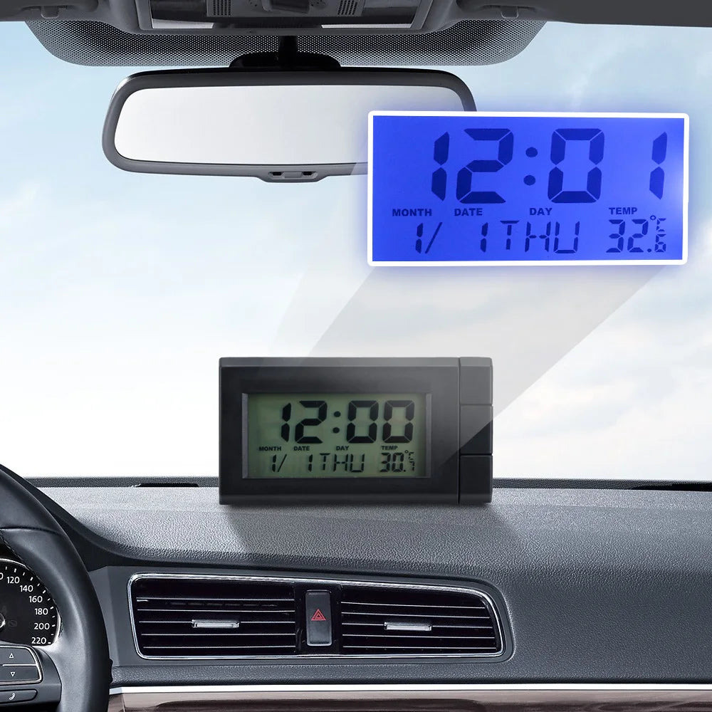 Temperature Display Electronic Clock Self-Adhesive Car LCD Digital Display Clock Car Ornaments Auto Watch Thermometer