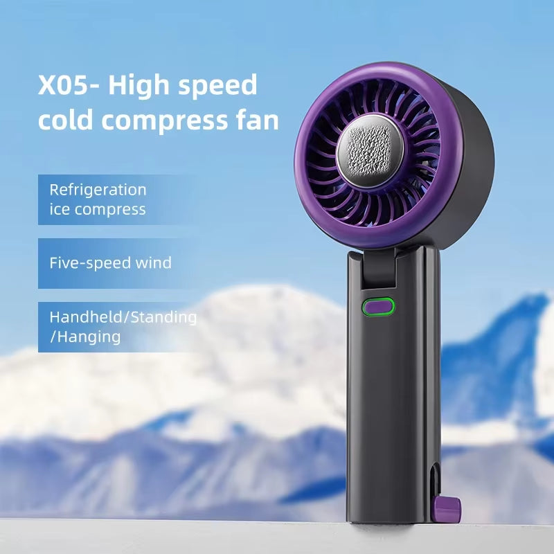 New Handheld Portable Fan 100 Wind Speeds Adjustable Refrigeration Mini Turbo Fan Long-Lasting High Speed Cold Compress Fan