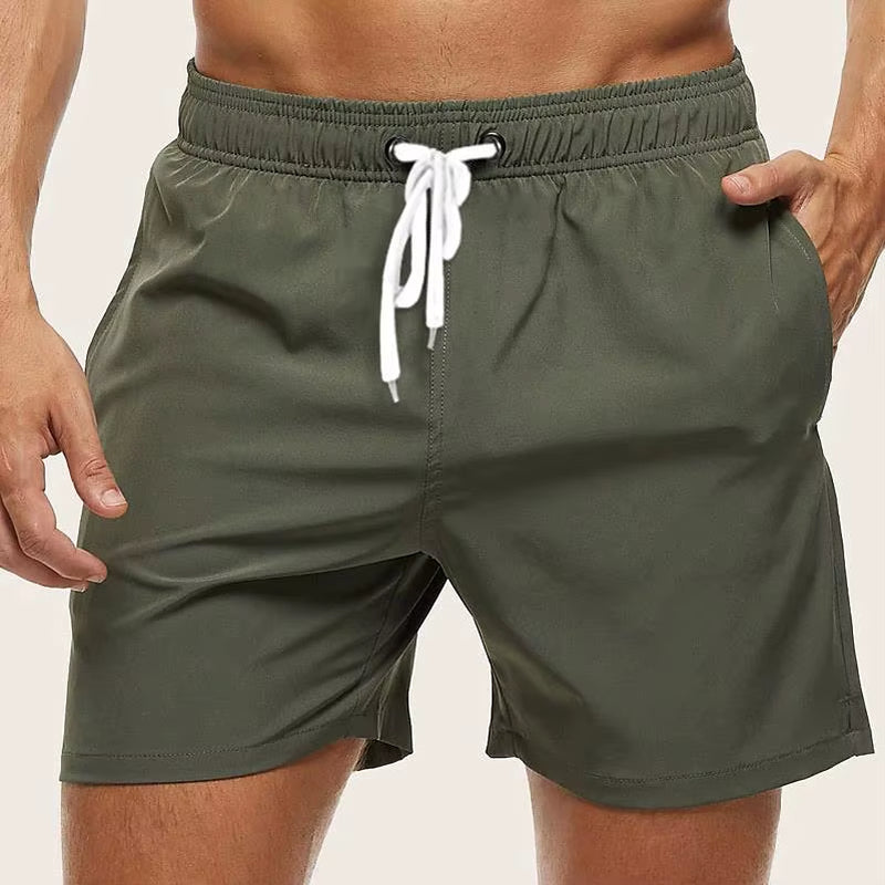 Men'S Swimming Shorts Quick Dry Drawstring Elastic Waist Design Surfing Water Sports Beach Swimming Shorts Summer