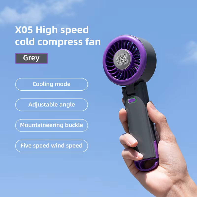 New Handheld Portable Fan 100 Wind Speeds Adjustable Refrigeration Mini Turbo Fan Long-Lasting High Speed Cold Compress Fan