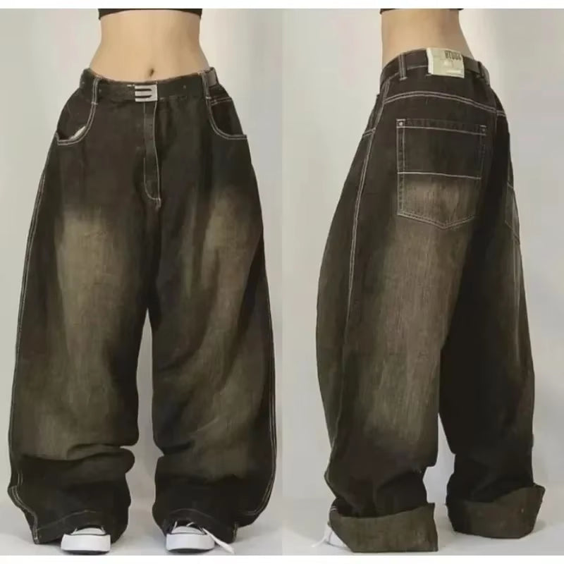 Streetwear New Fashion Oversized Print Baggy Jeans Y2K Harajuku Hip-Hop Vintage Pop Gothic High Waist Wide-Leg Pants Trousers