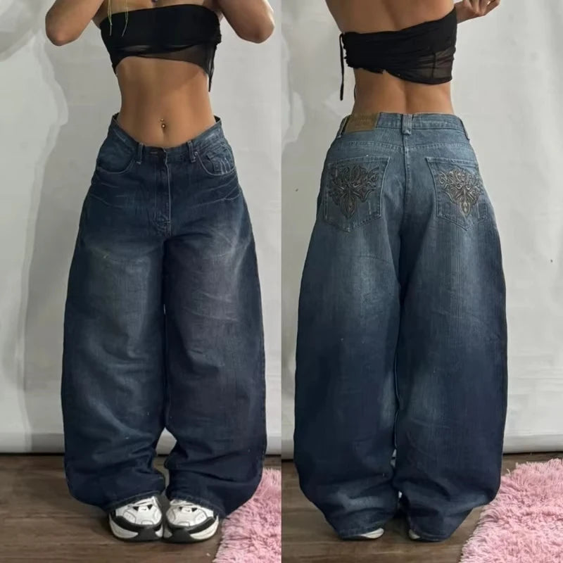 Streetwear New Fashion Oversized Print Baggy Jeans Y2K Harajuku Hip-Hop Vintage Pop Gothic High Waist Wide-Leg Pants Trousers