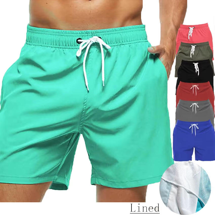 Men'S Swimming Shorts Quick Dry Drawstring Elastic Waist Design Surfing Water Sports Beach Swimming Shorts Summer