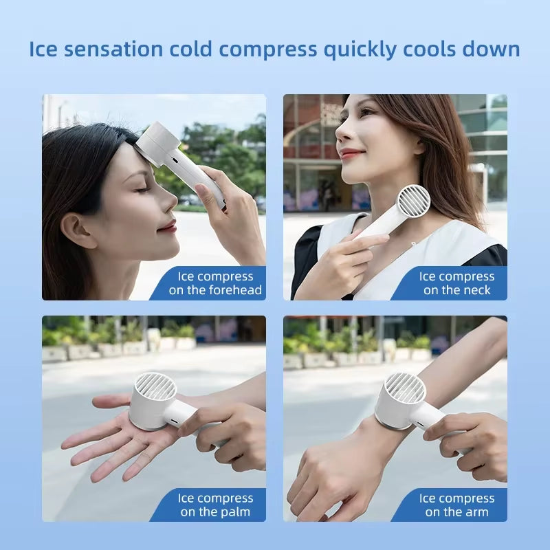 New Handheld Portable Fan 100 Wind Speeds Adjustable Refrigeration Mini Turbo Fan Long-Lasting High Speed Cold Compress Fan
