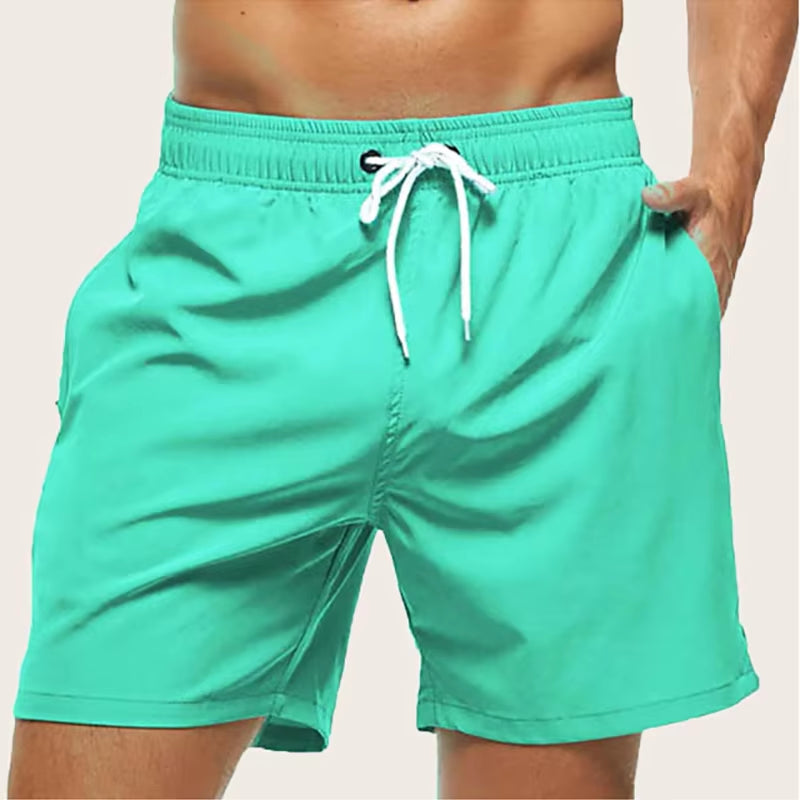 Men'S Swimming Shorts Quick Dry Drawstring Elastic Waist Design Surfing Water Sports Beach Swimming Shorts Summer
