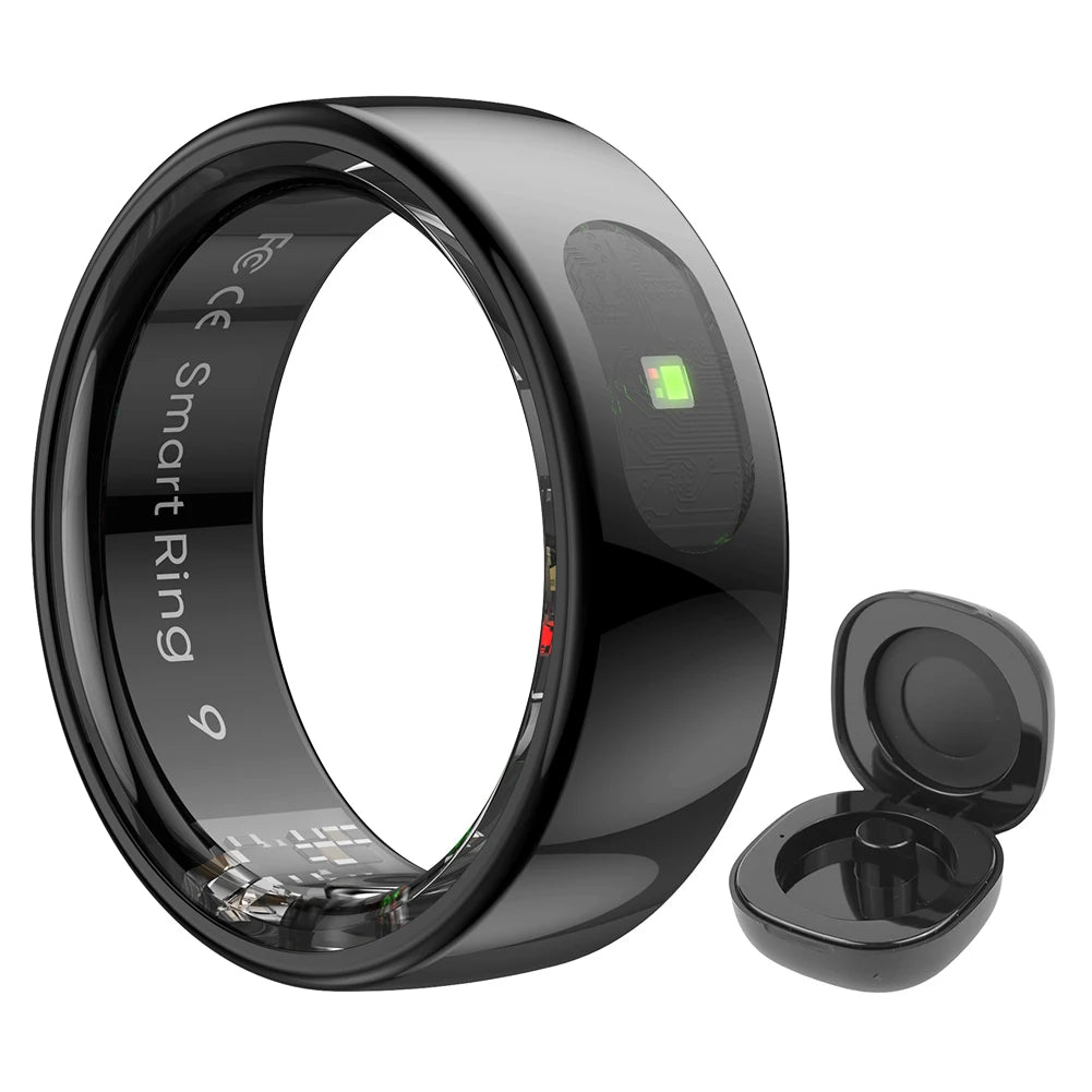 Smart Ring R08 Health and Sleep Monitor 5ATM Waterproof Sports Fitness Tracker with Charging Case for Xiaomi Samsung Phone