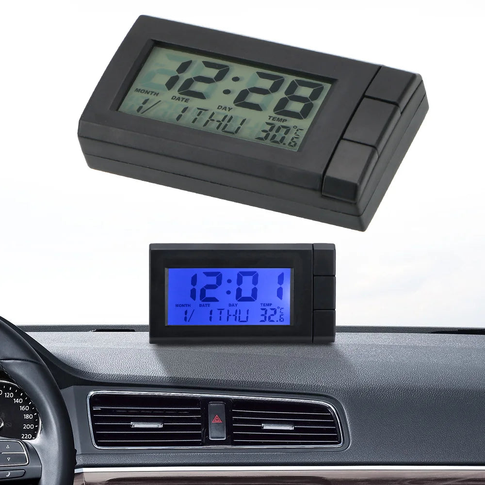 Temperature Display Electronic Clock Self-Adhesive Car LCD Digital Display Clock Car Ornaments Auto Watch Thermometer