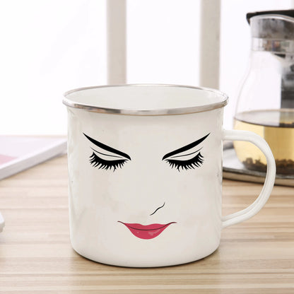 Creative Game Inspired Woman Face Enamel Mug Funny Man Enamel Coffee Mugs Cute Gamer Birthday Gift Back to School Decorate Cup