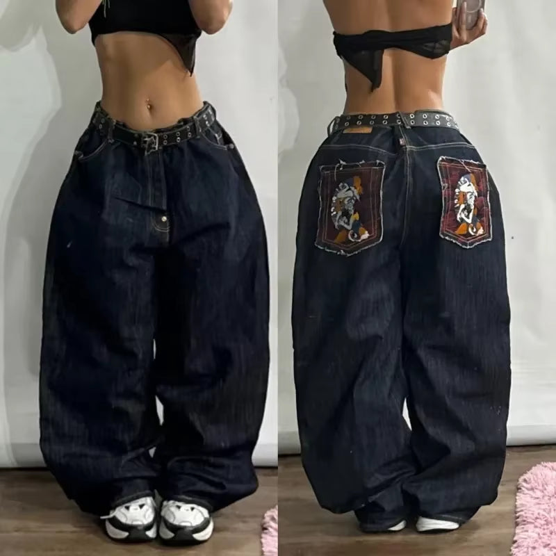Streetwear New Fashion Oversized Print Baggy Jeans Y2K Harajuku Hip-Hop Vintage Pop Gothic High Waist Wide-Leg Pants Trousers