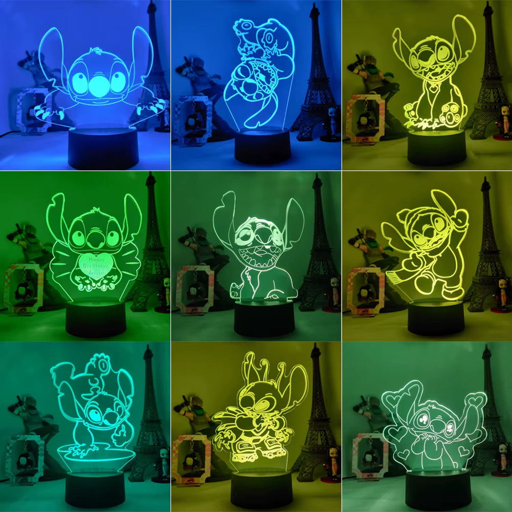 Lilo & Stitch Cartoon 7/16 Colors Creative 3D Lamp Anime Figure LED Night Lamp Touch Table Lamp Ornaments Kids Toys Gifts