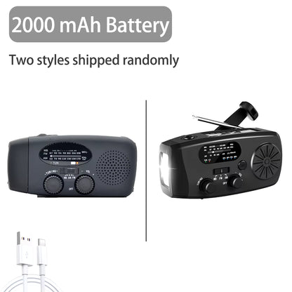 2000Mah High Capacity Rechargeable Radio Solar Rechargeable Emergency Light Outdoor Camping Flashlight Waterproof Portable Light